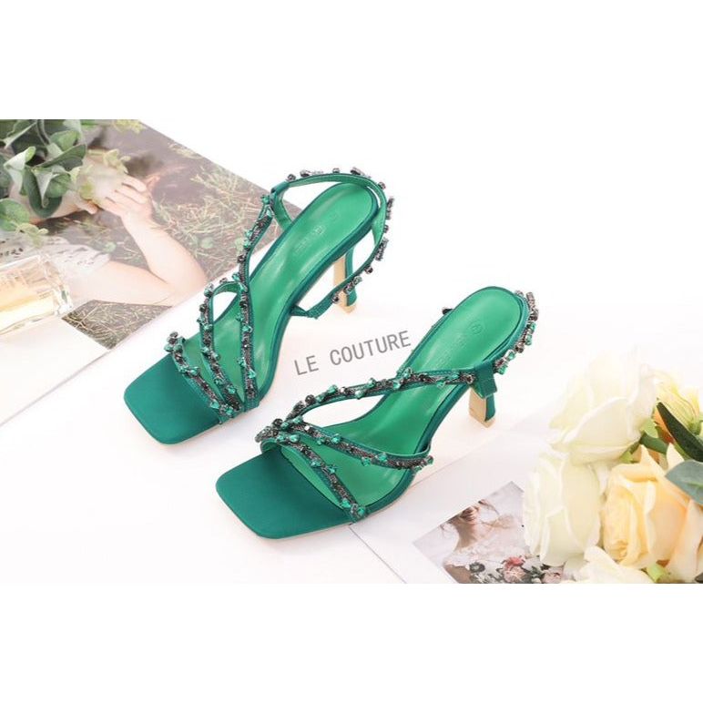 Gemstone Sandals - Low Heel, Alluring, and Stylish