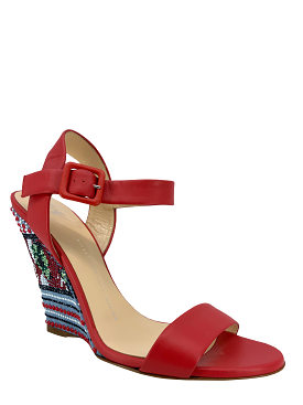 Giuseppe Zanotti Wedge Sandals - Leather Ankle Strap, Beaded, Size 9.