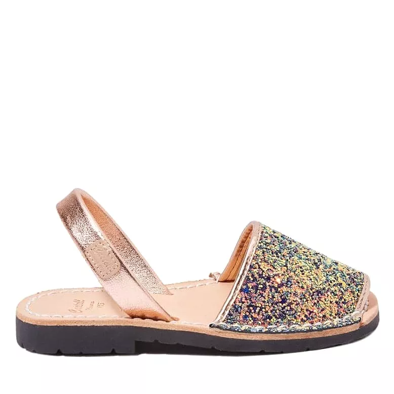 Glitter Leather Kids Menorcan Sandals - Iker 1097R Stretch