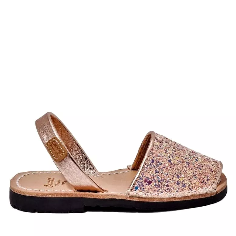 Glitter Leather Kids Menorcan Sandals - Iker 1097R Stretch