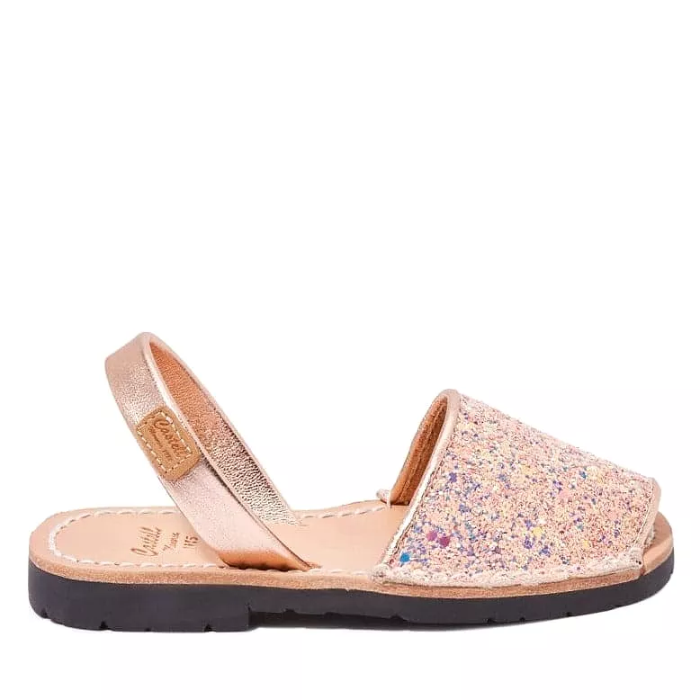 Glitter Leather Kids Menorcan Sandals - Iker 1097R Stretch