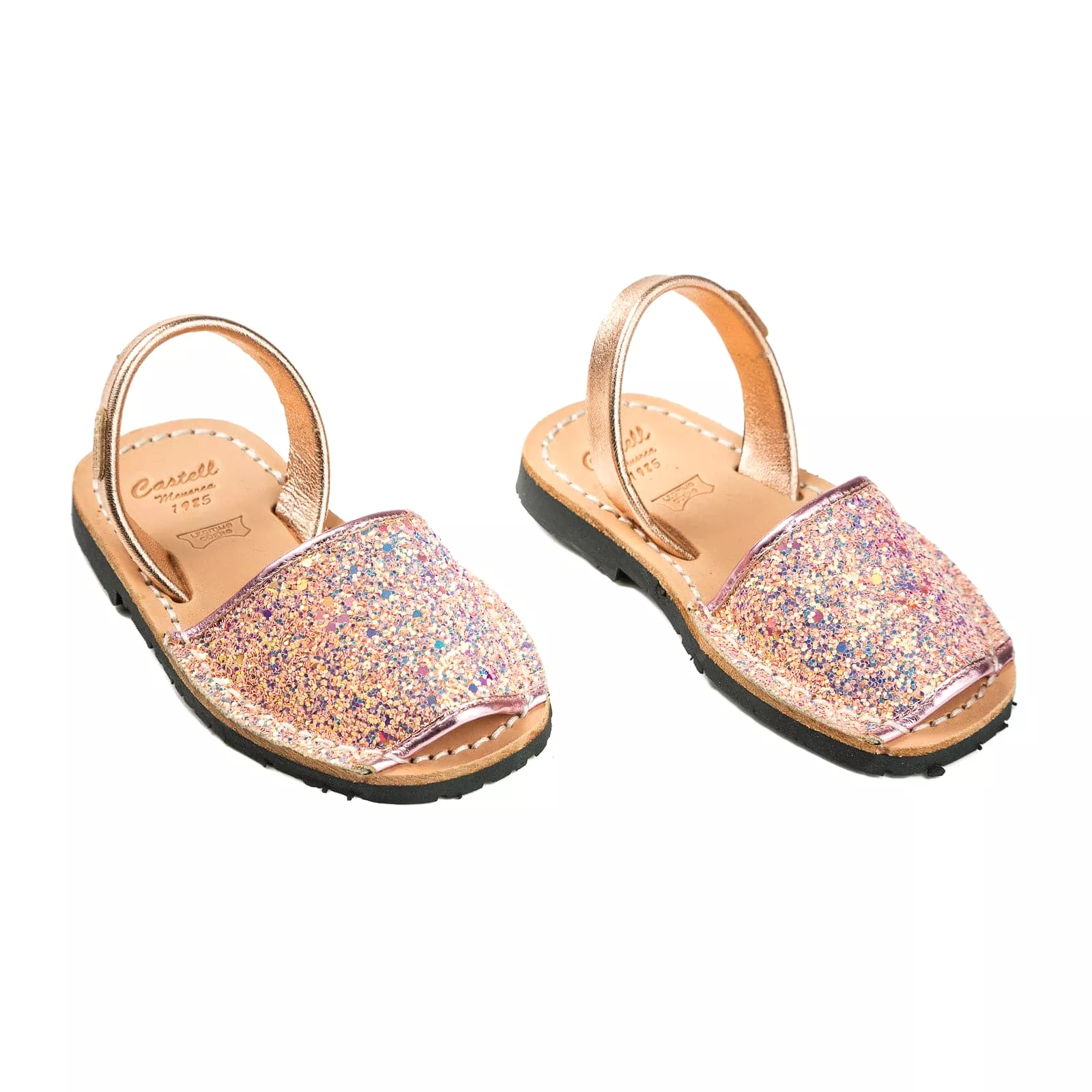 Glitter Leather Kids Menorcan Sandals - Iker 1097R Stretch