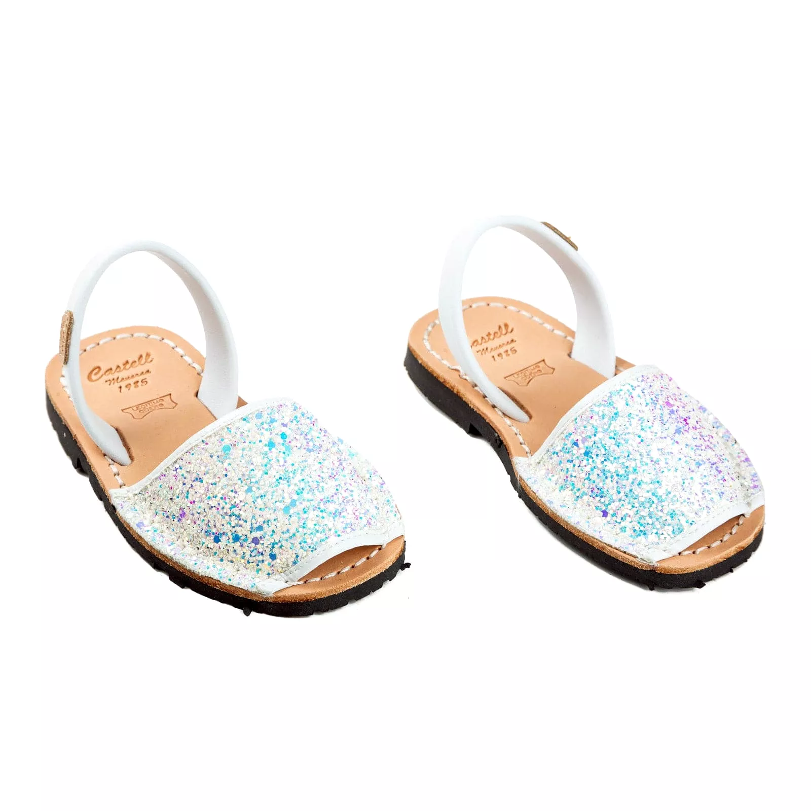 Glitter Leather Kids Menorcan Sandals - Iker 1097R Stretch