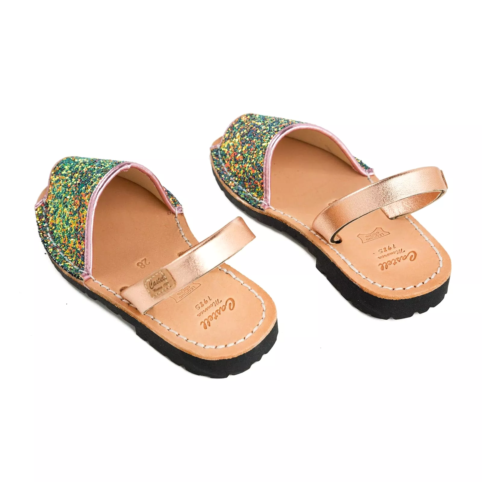 Glitter Leather Kids Menorcan Sandals - Iker 1097R Stretch