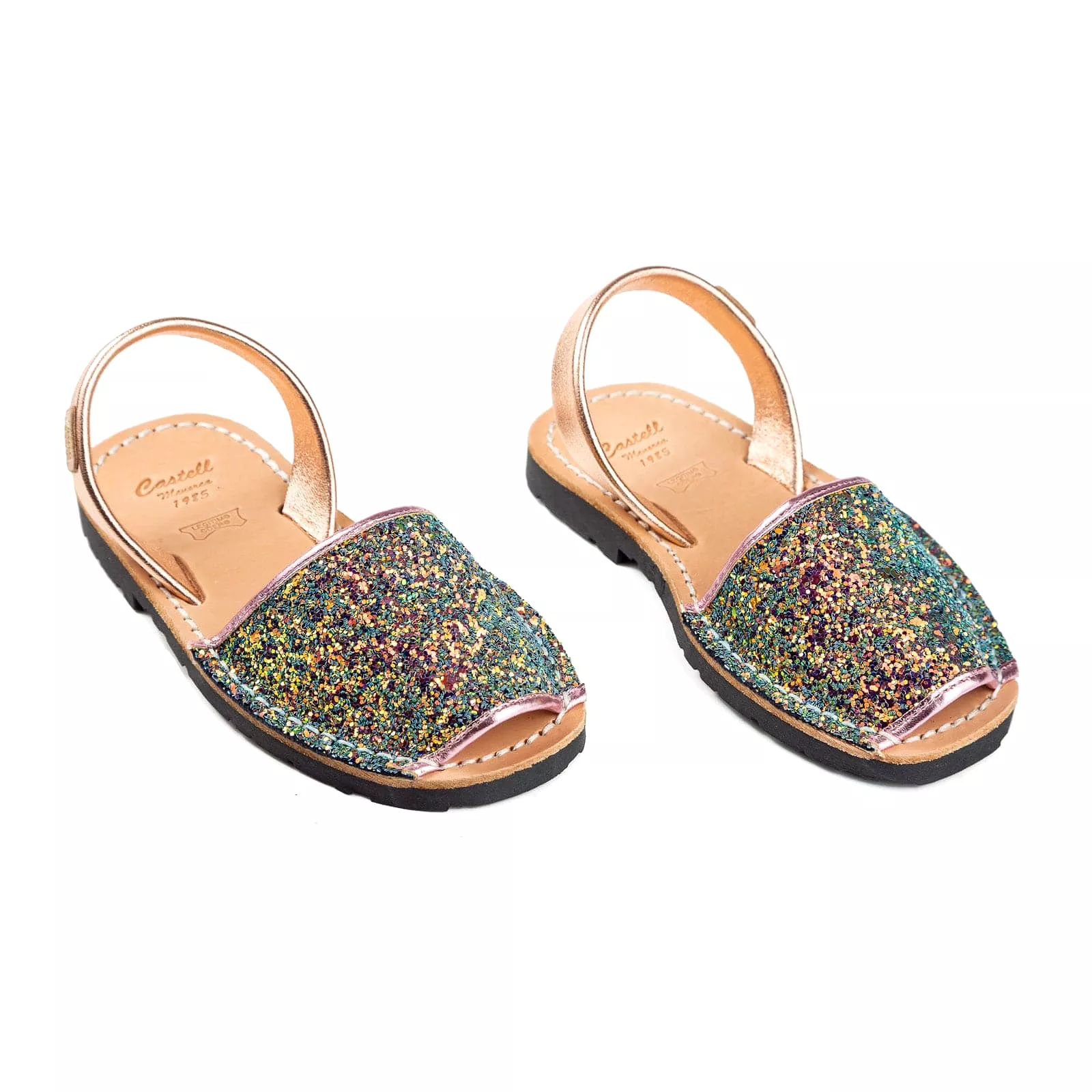 Glitter Leather Kids Menorcan Sandals - Iker 1097R Stretch