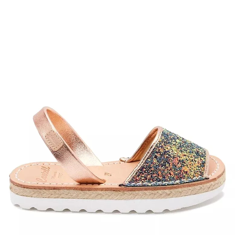 Glitter Menorcan Sandal for Kids - Roma Leather 1886R Stretch