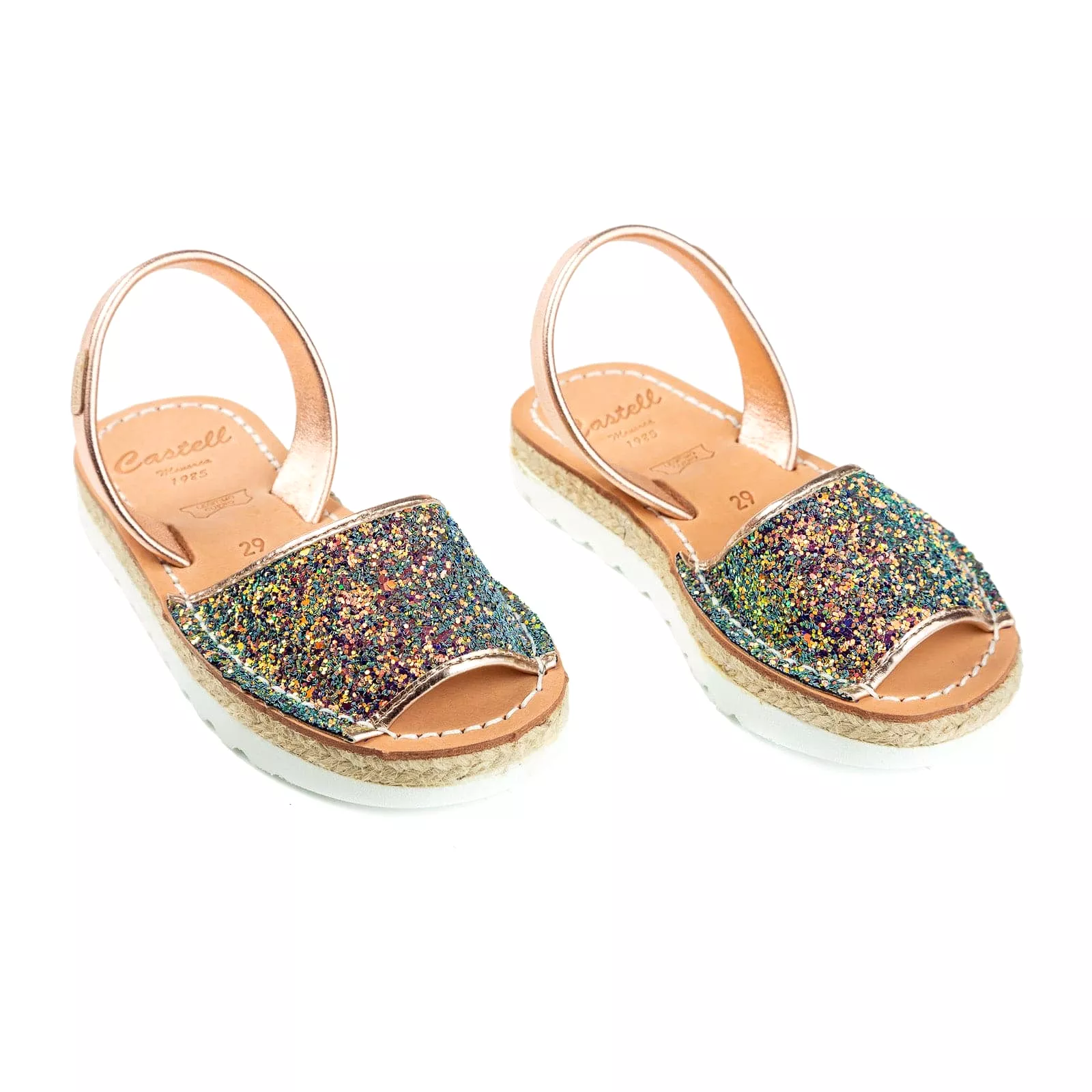 Glitter Menorcan Sandal for Kids - Roma Leather 1886R Stretch