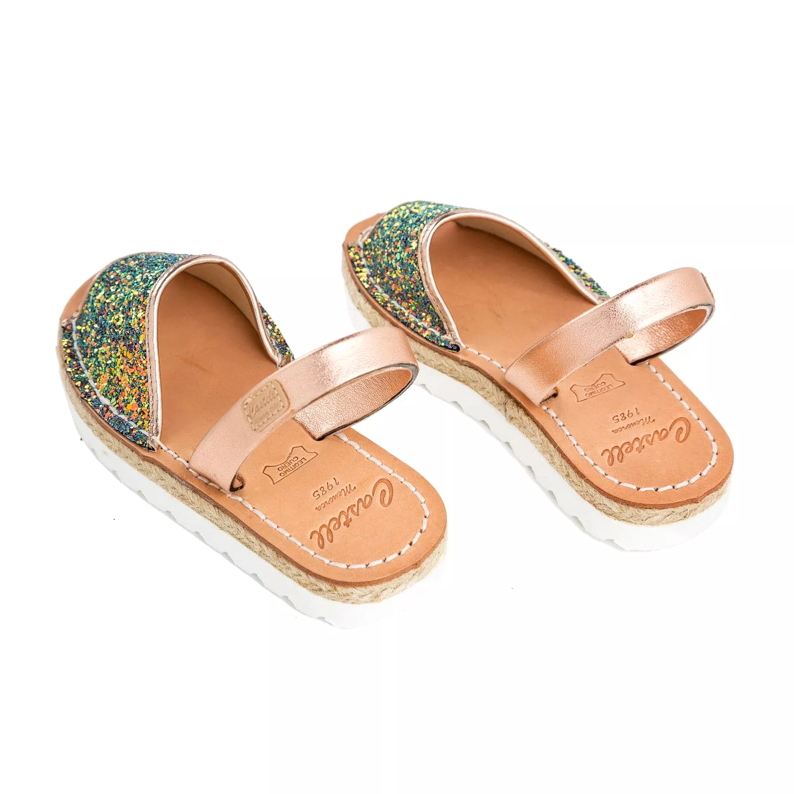 Glitter Menorcan Sandal for Kids - Roma Leather 1886R Stretch