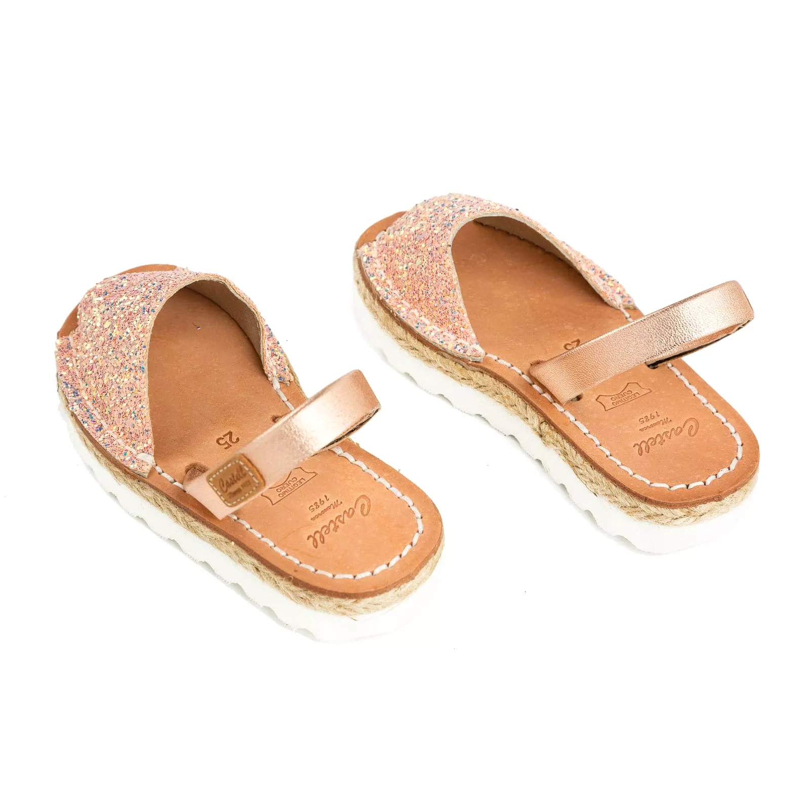 Glitter Menorcan Sandal for Kids - Roma Leather 1886R Stretch