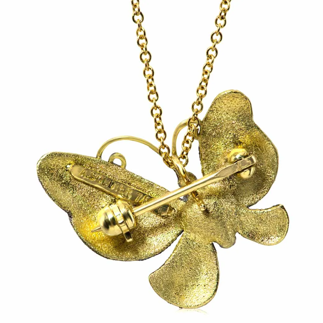 Gold Butterfly Pin, Pendant with Citrine