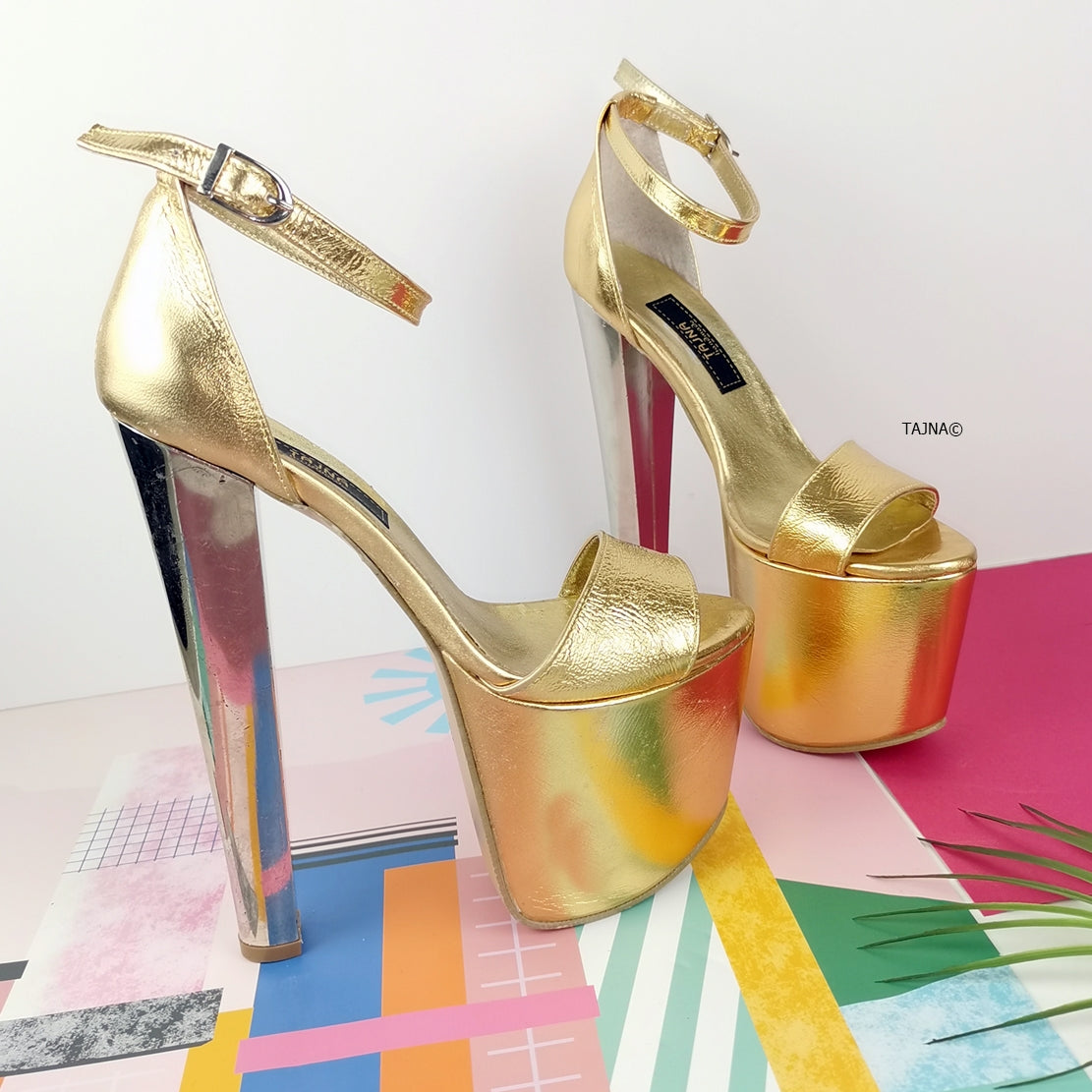 Gold Chunky Metallic Heel Sandals - Buy Now!