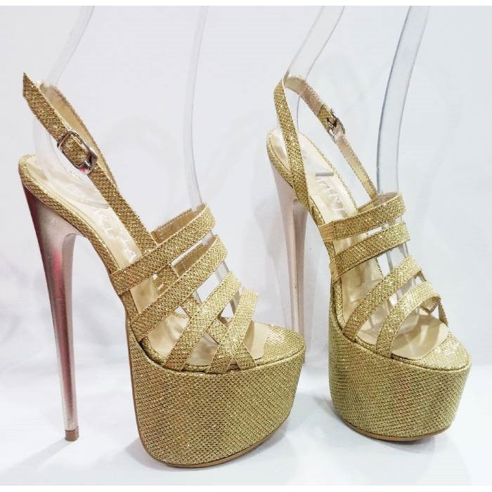 Gold Glitter High Heel Platform Sandals