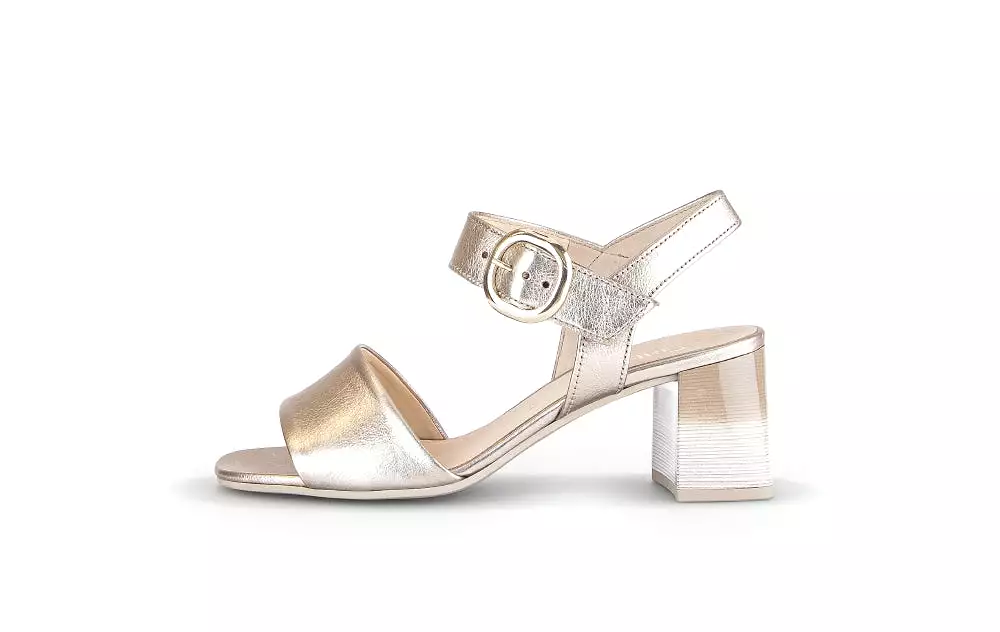 GOLD Leather Block Heel Sandal 70062