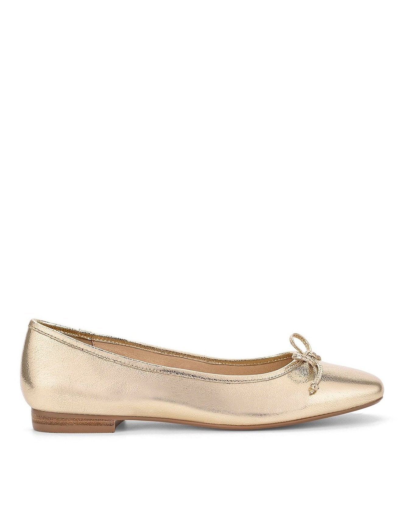 Gold Leather Square Toe Ballet Flats - Regina