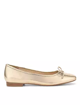 Gold Leather Square Toe Ballet Flats - Regina