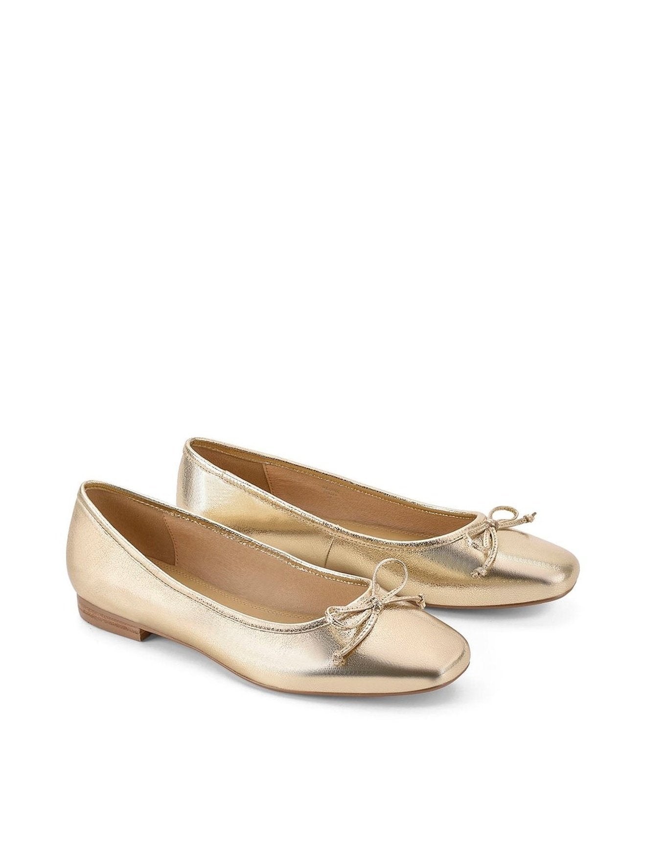 Gold Leather Square Toe Ballet Flats - Regina