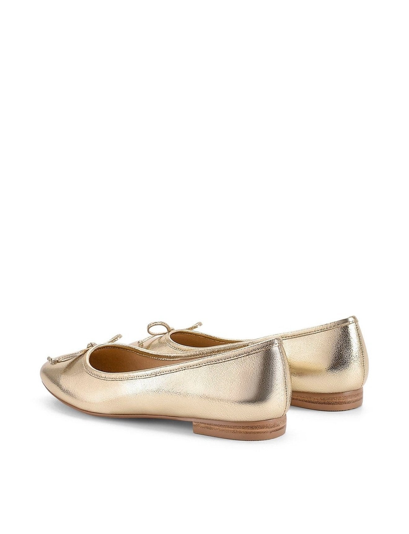 Gold Leather Square Toe Ballet Flats - Regina