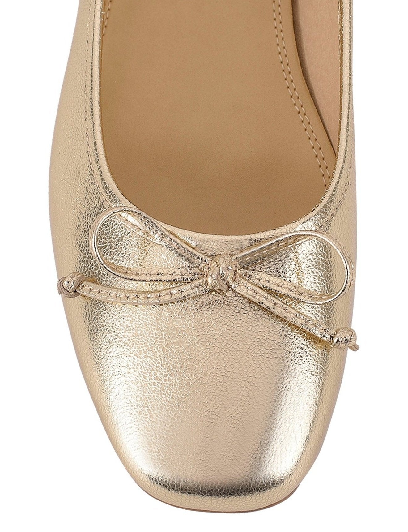 Gold Leather Square Toe Ballet Flats - Regina