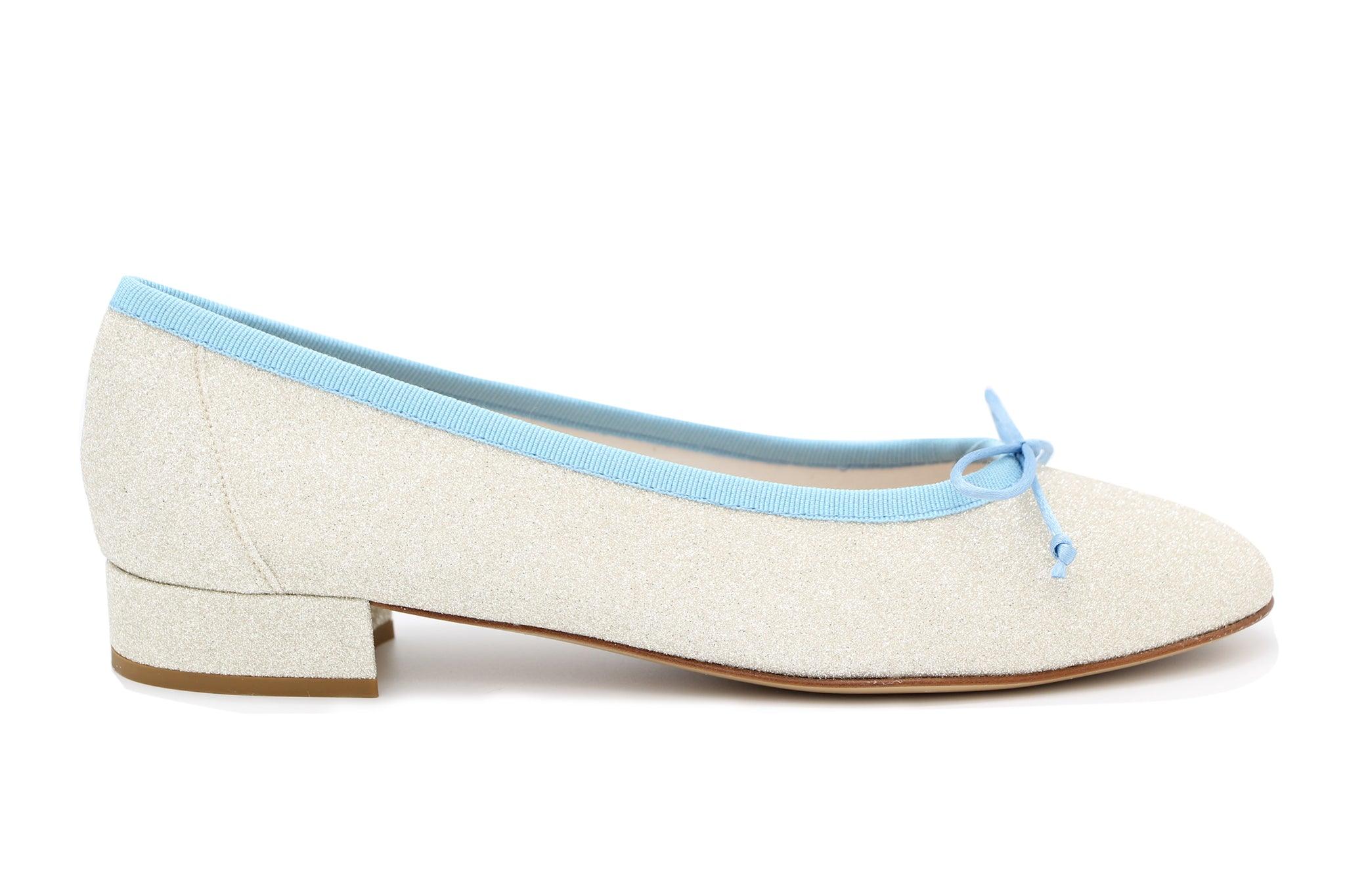 Gold Shimmer Ballerina shoe with Pastel Blue Trim - Buy FABUCCI