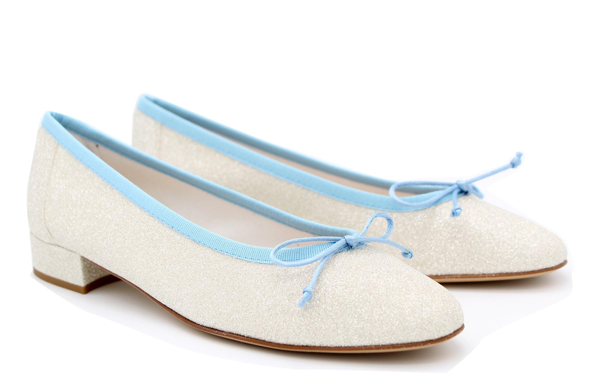 Gold Shimmer Ballerina shoe with Pastel Blue Trim - Buy FABUCCI