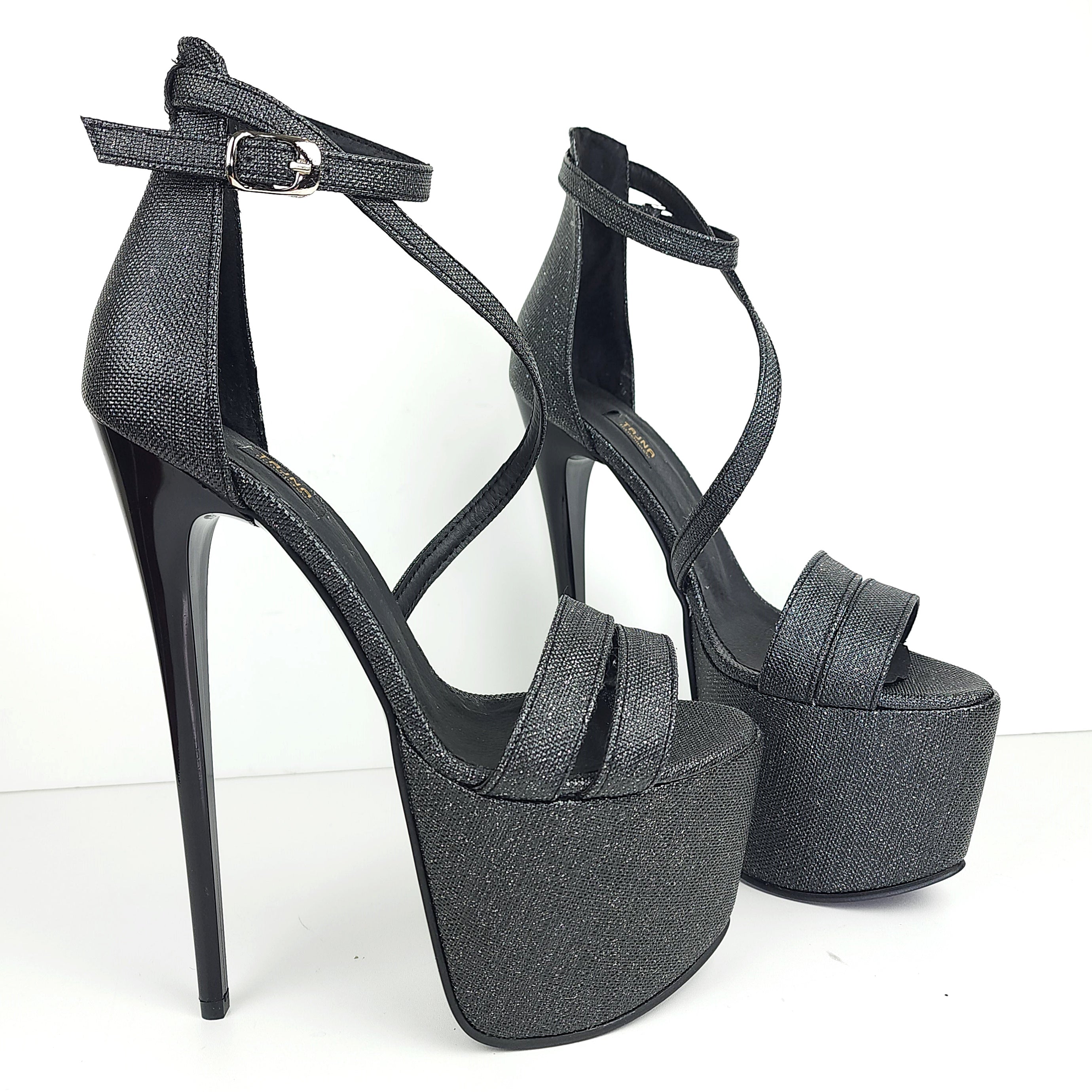 Gray Black Shimmer High Heel Sandals