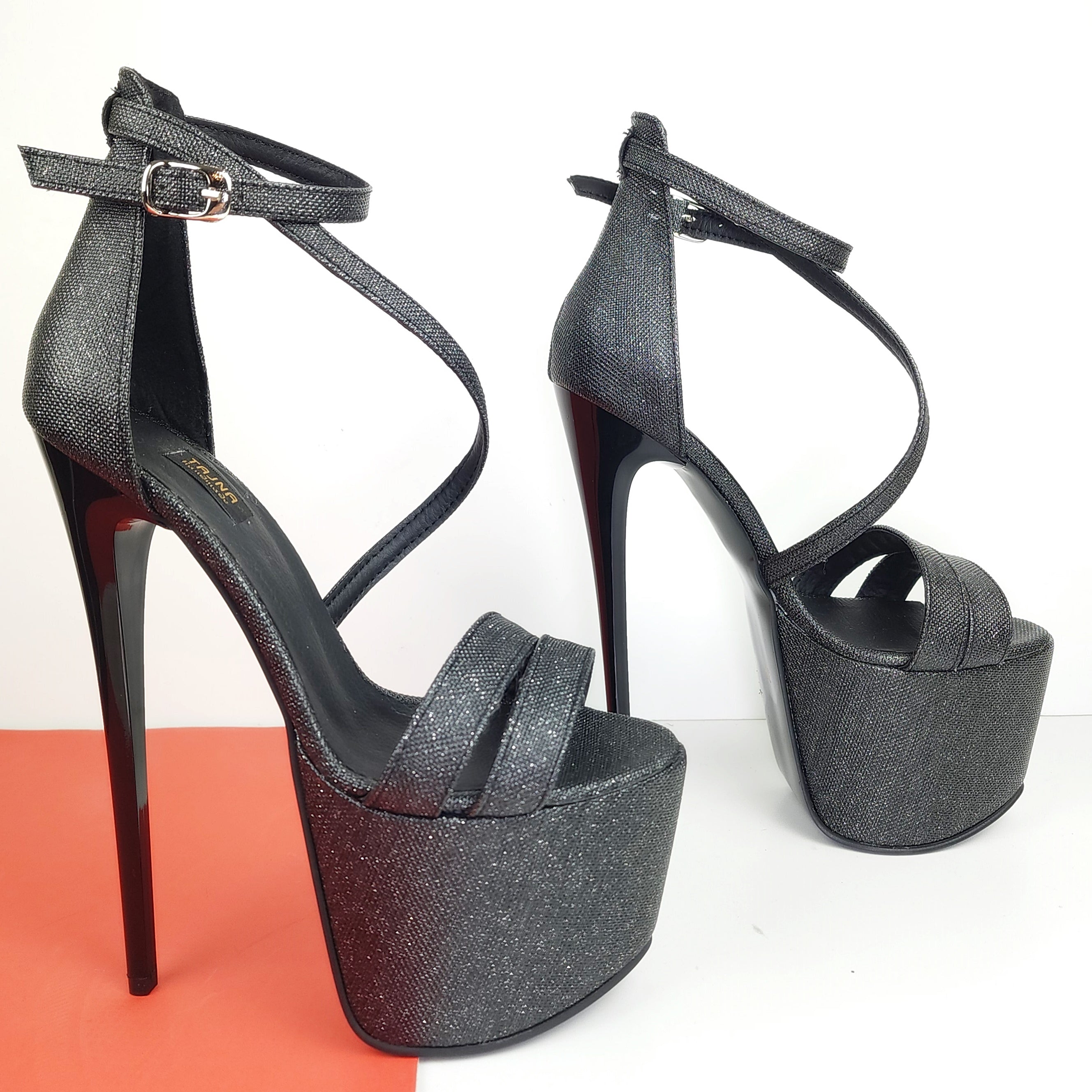 Gray Black Shimmer High Heel Sandals