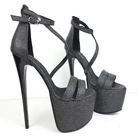 Gray Black Shimmer High Heel Sandals