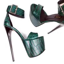 Green Crocodile Belted Sandals