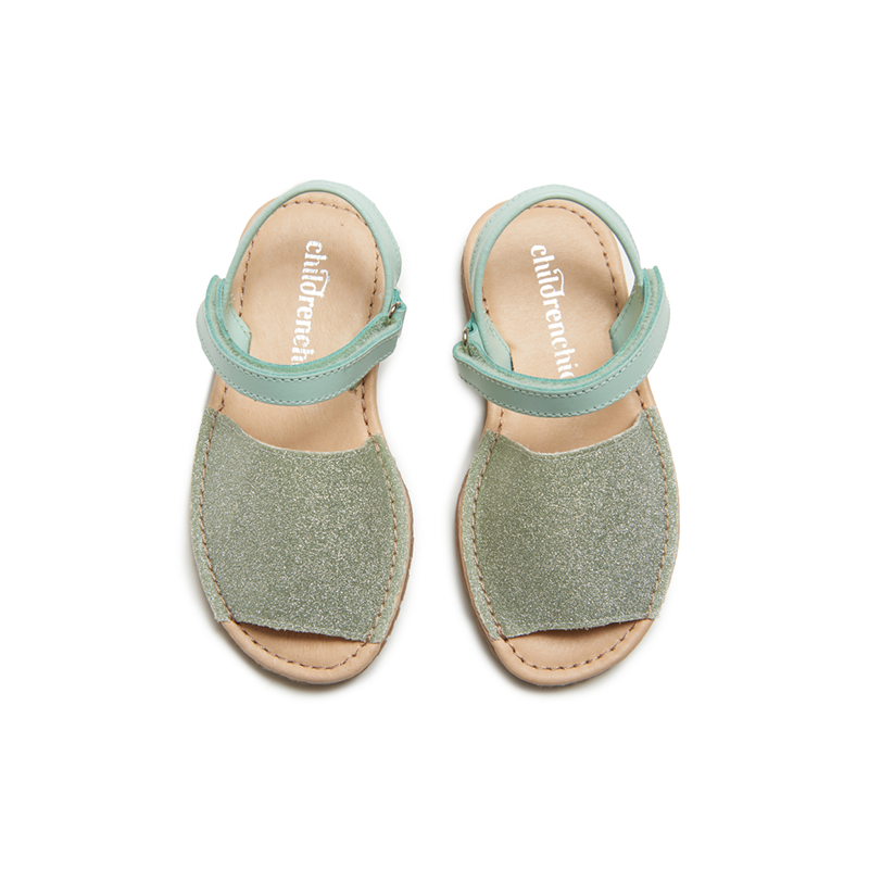 Green Glitter Leather Sandals