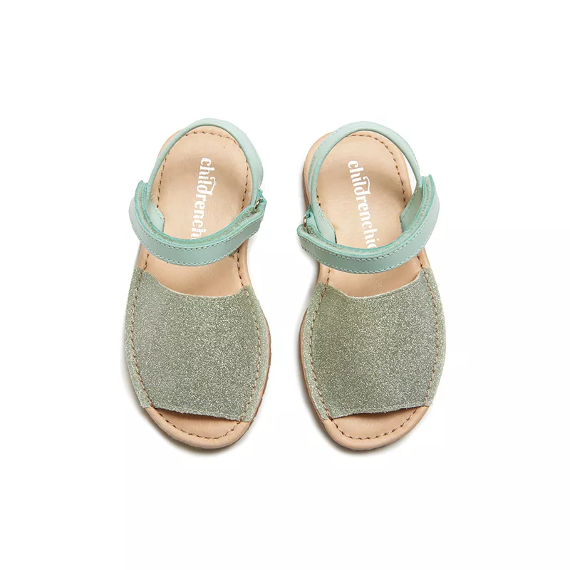 Green Glitter Leather Sandals