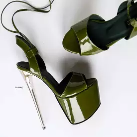 Green Metallic High Heel Sandals