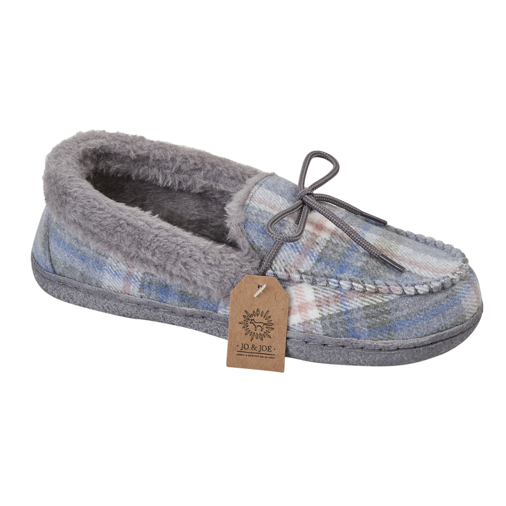 Grey Check Ladies Bedroom Slippers - Pembroke - Jo & Joe.