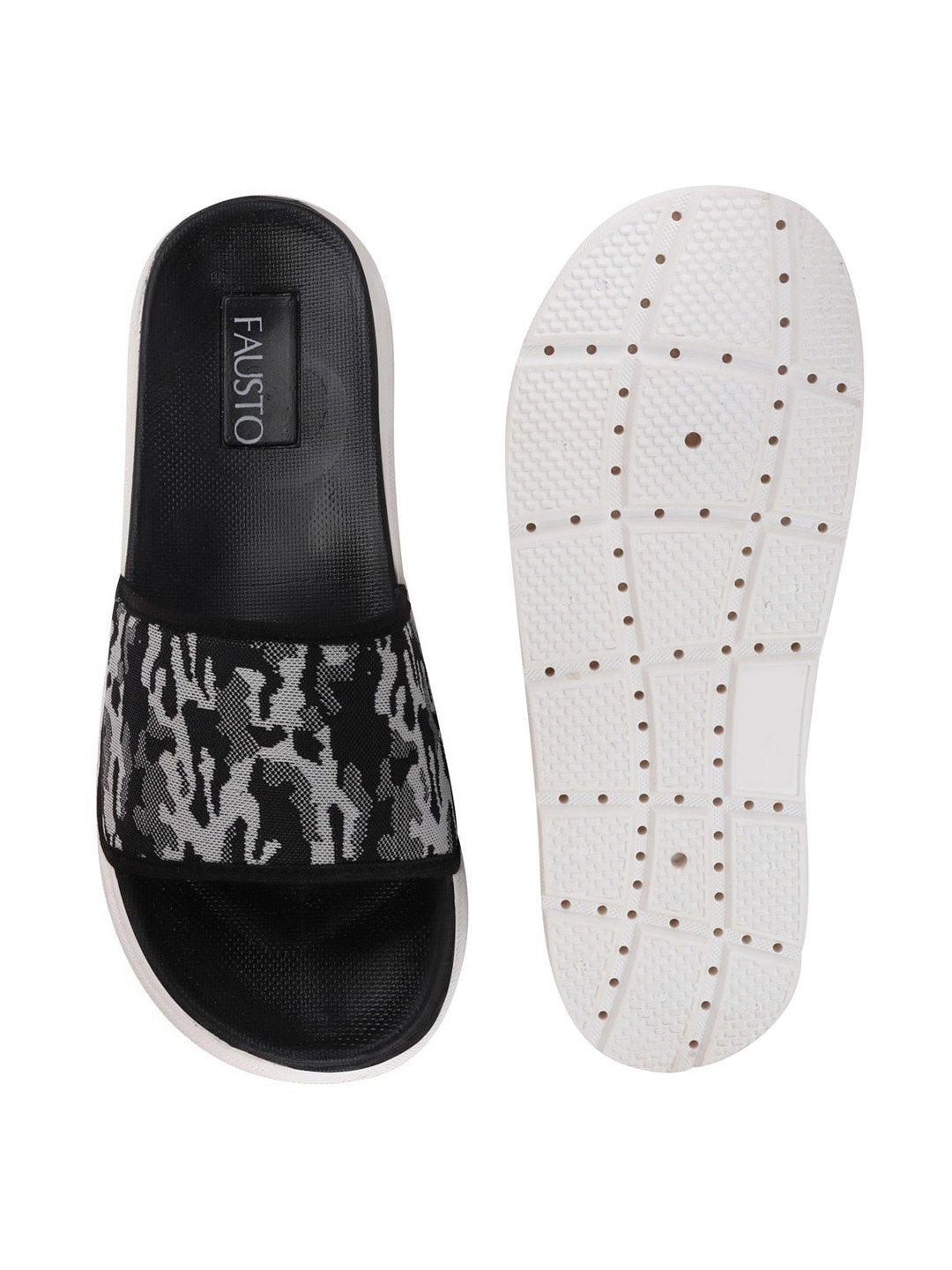 Grey slip-on flip-flops for men with printed sliders