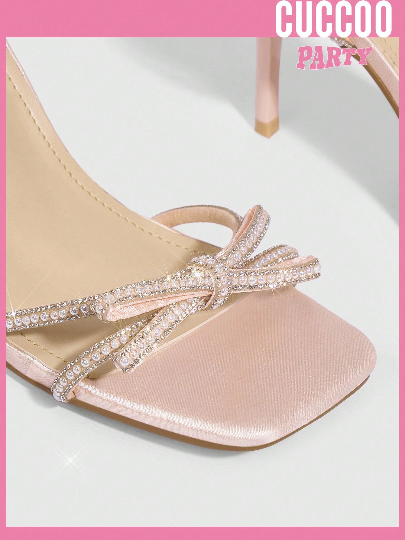 High heel sandals with pearl and rhinestone detailing and bowknot for spring and summer - trendy women's shoes