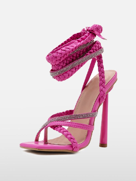 High Heel Sandals with Sparkling Crystal Ankle Strap