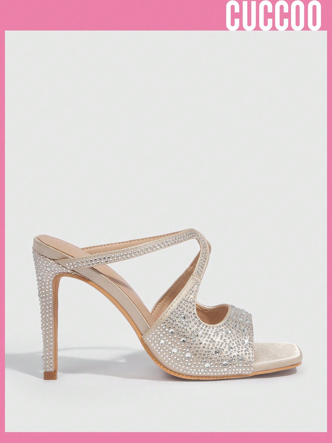 High Heels Sandals for Spring and Summer with Rhinestone Detail Square Toe