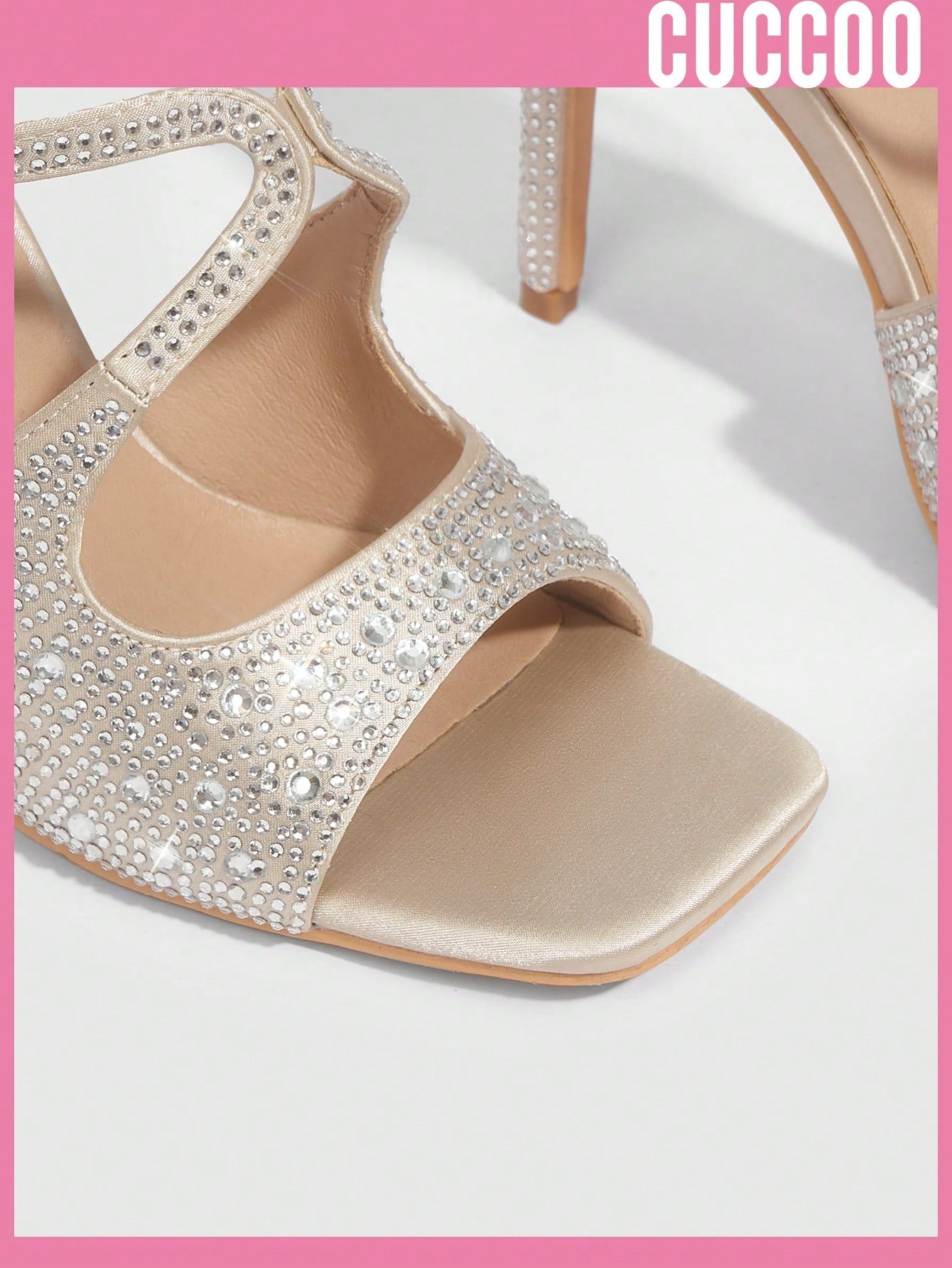 High Heels Sandals for Spring and Summer with Rhinestone Detail Square Toe