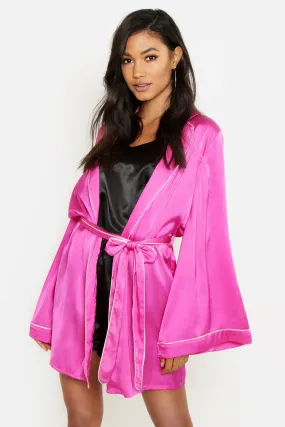 Hot Pink Piped Kimono Robe for Women