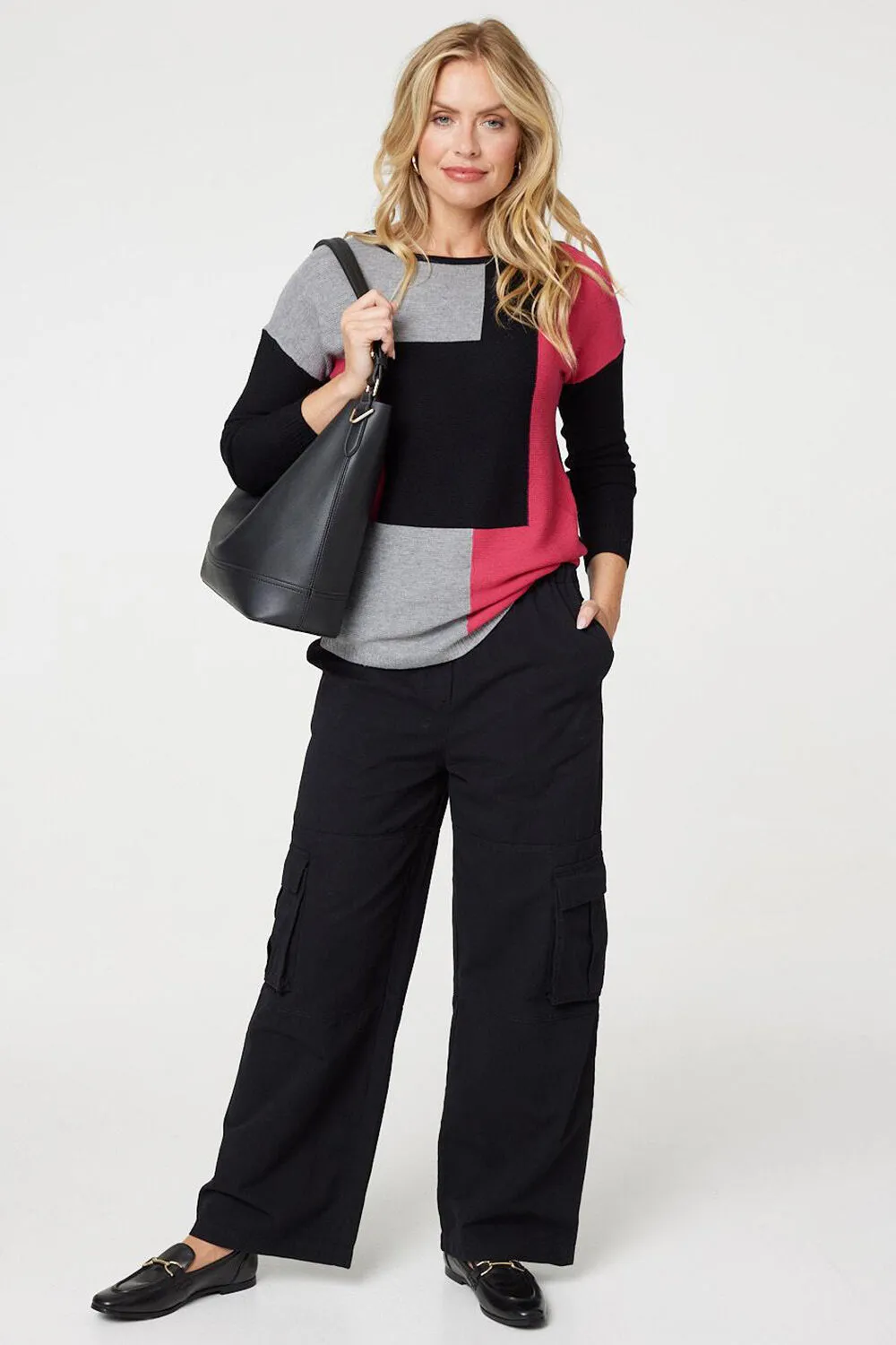 Izabel London Colour Block Relaxed Knit Pullover