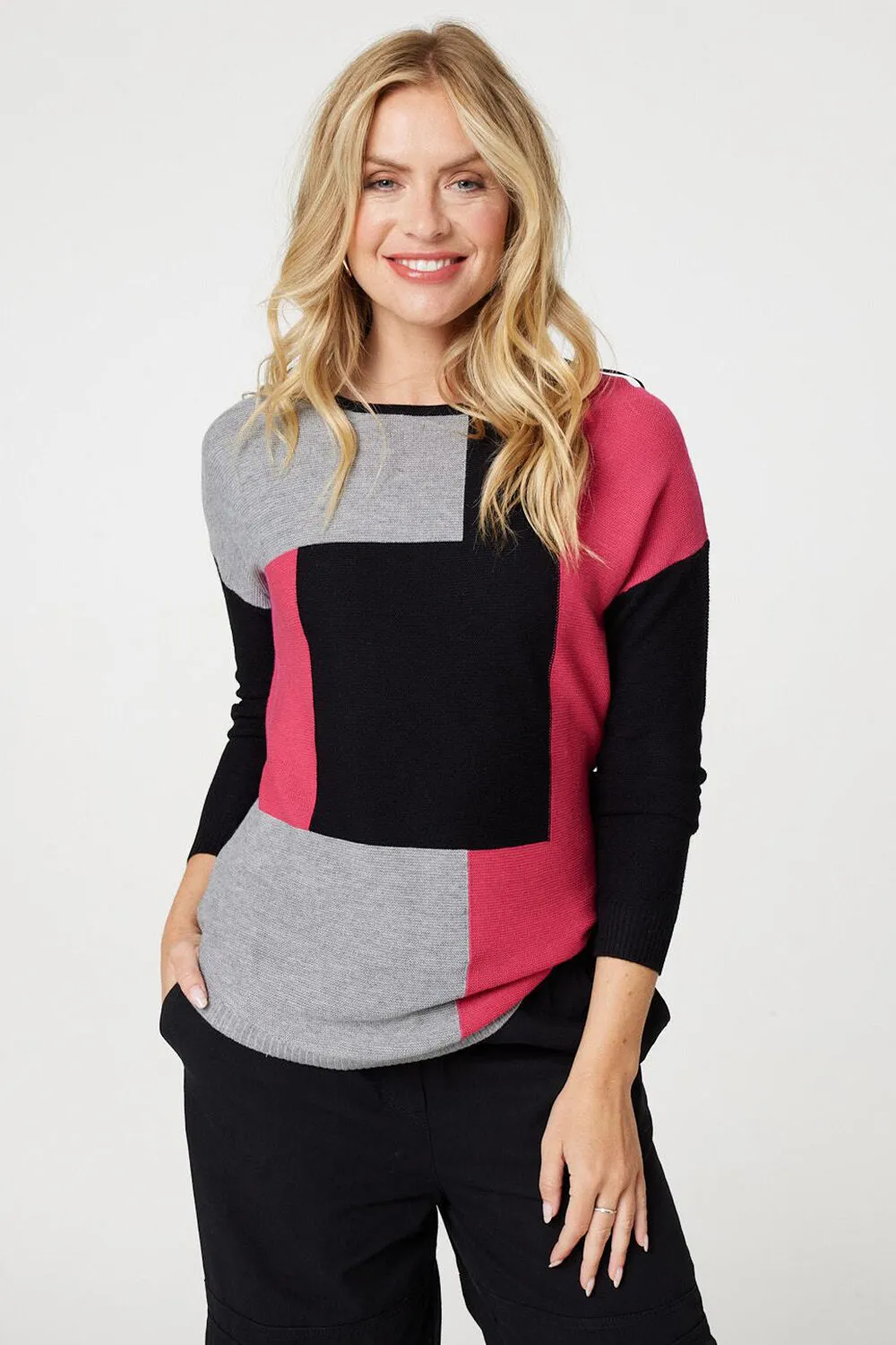 Izabel London Colour Block Relaxed Knit Pullover