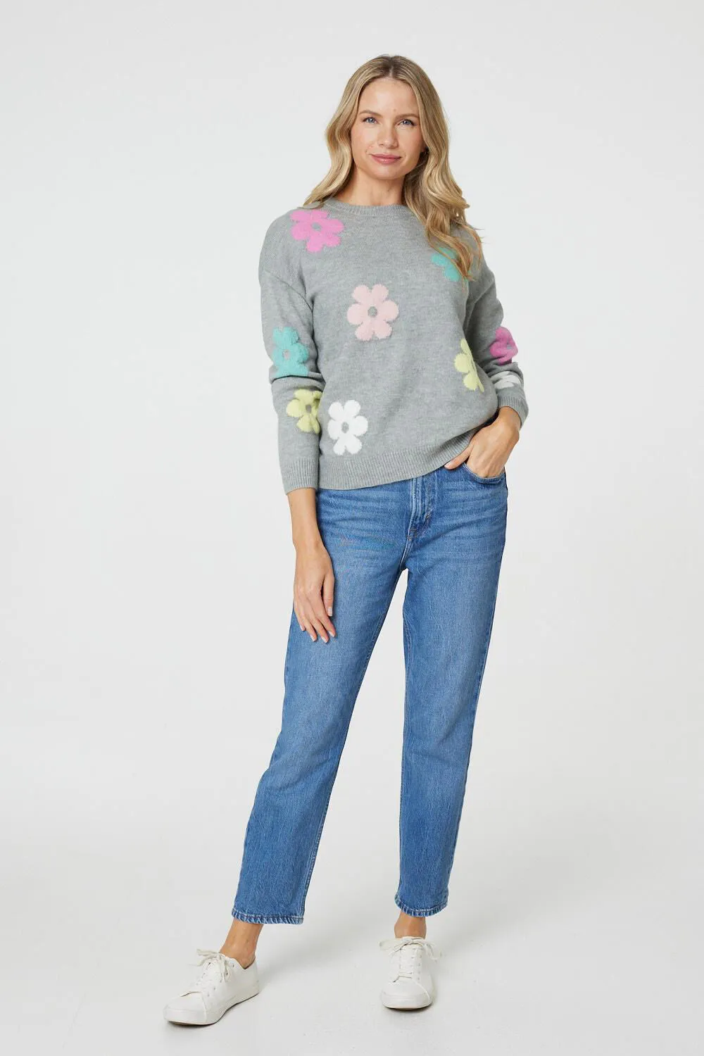 Izabel London Floral Long Sleeve Knit Pullover