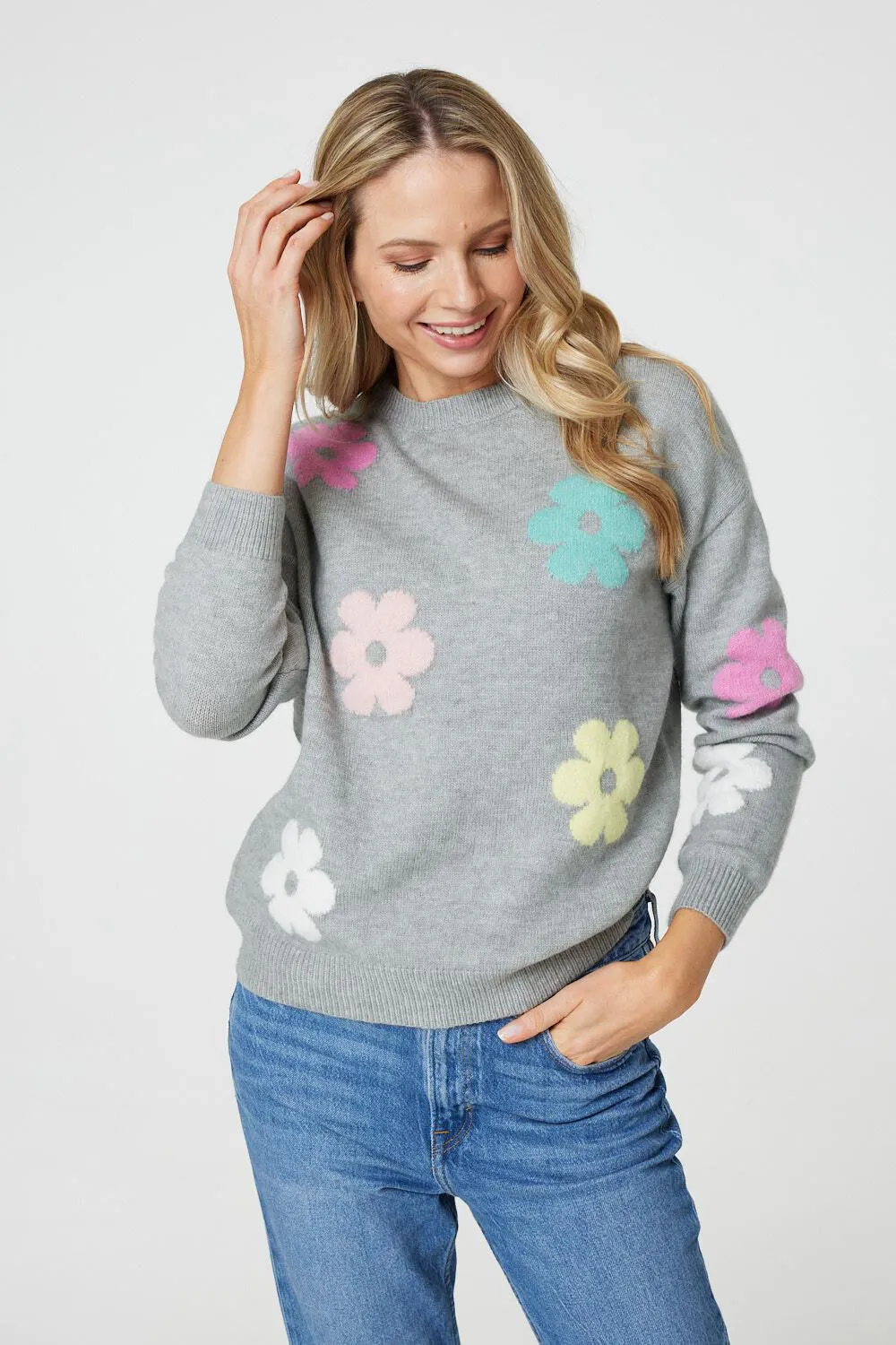 Izabel London Floral Long Sleeve Knit Pullover