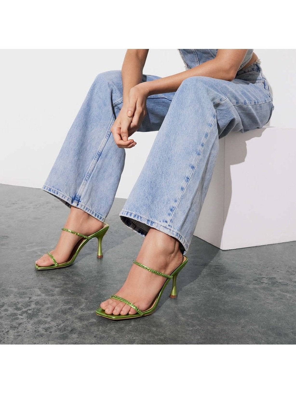 Izzy Lime Green Metallic Leather Stiletto Heels