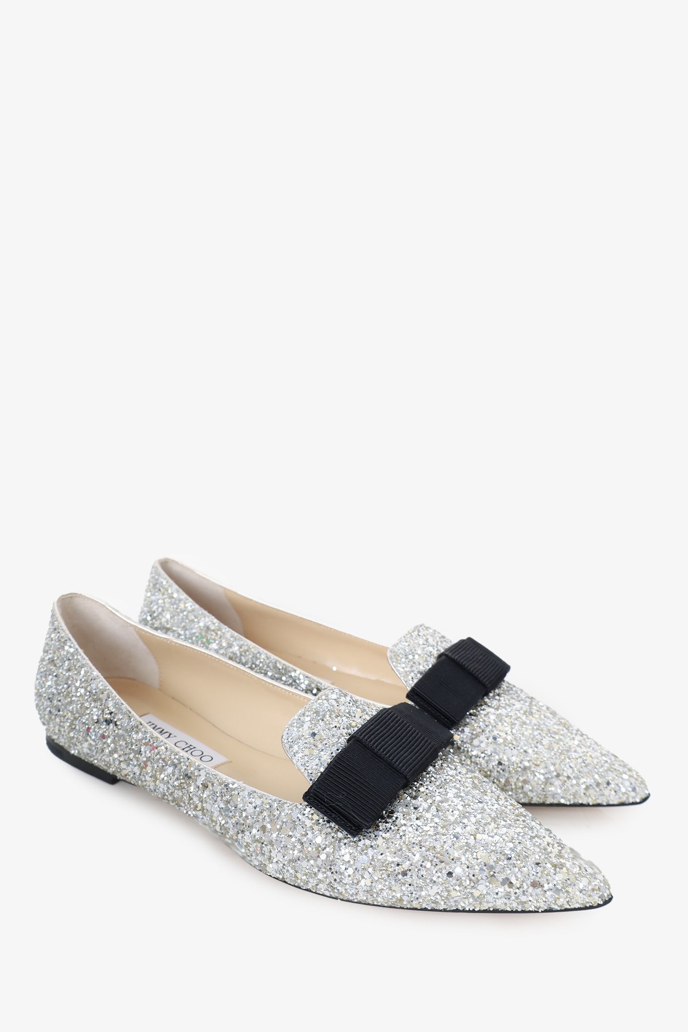 Jimmy Choo Silver Glitter Gala Ballet Flats 39.5