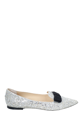 Jimmy Choo Silver Glitter Gala Ballet Flats 39.5