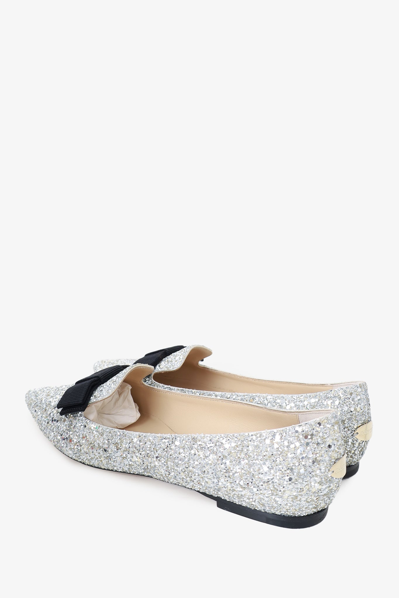 Jimmy Choo Silver Glitter Gala Ballet Flats 39.5