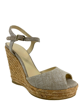 Jimmy Choo Textured Suede Cork Platform Wedge Sandals Size 9.5 - Shop Now