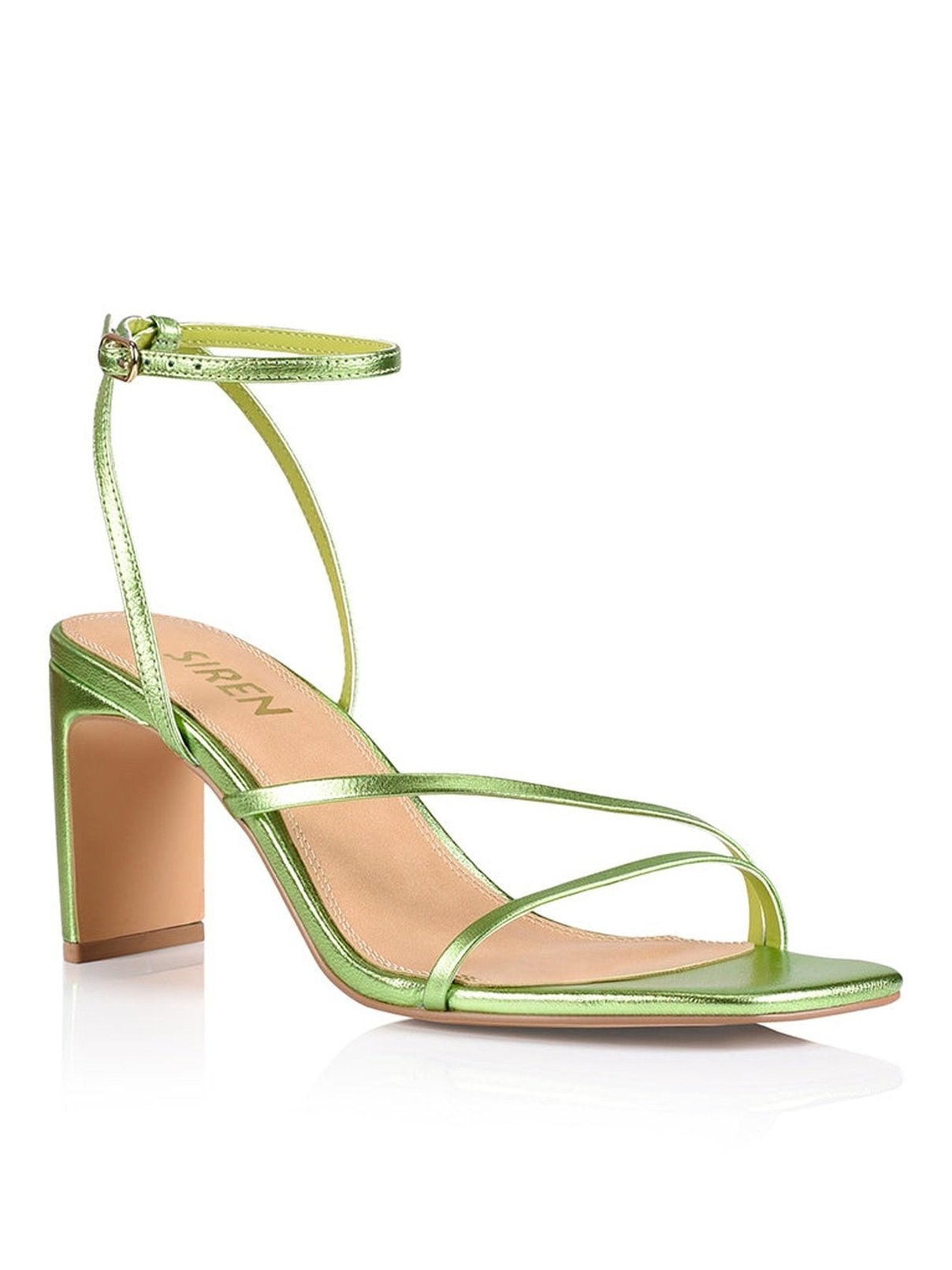 Kandice Lime Green Block Heel Sandals - Metallic Leather