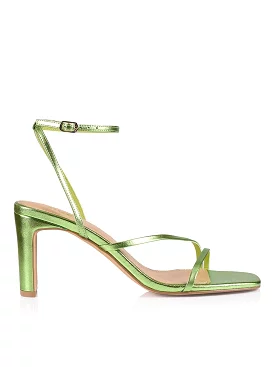 Kandice Lime Green Block Heel Sandals - Metallic Leather