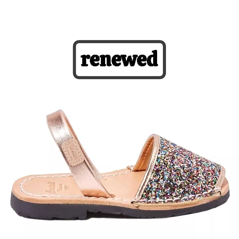 Kids Glitter Leather Open Toe Menorcan Sandal - Iker 1097R Glitter